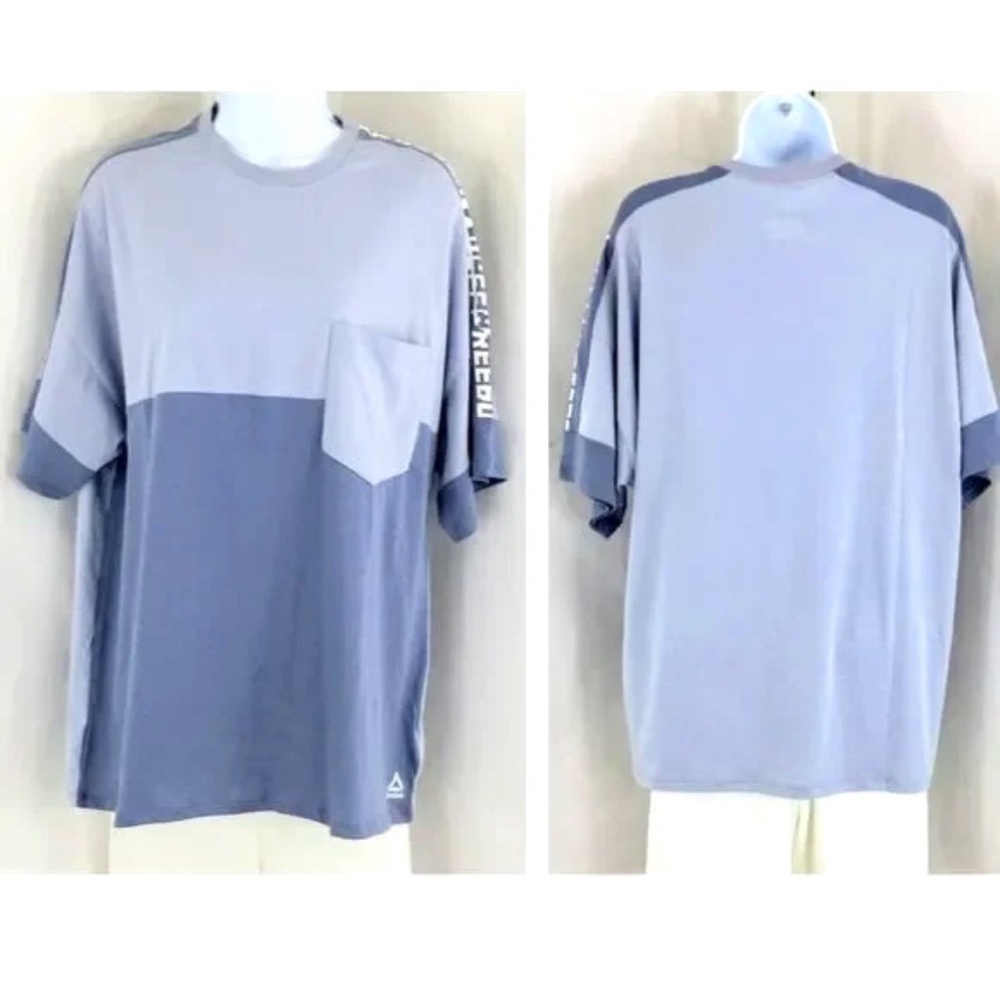 Reebok Meet You There Color Block Graphic Boyfriend Crewneck Pocket Tee Sz